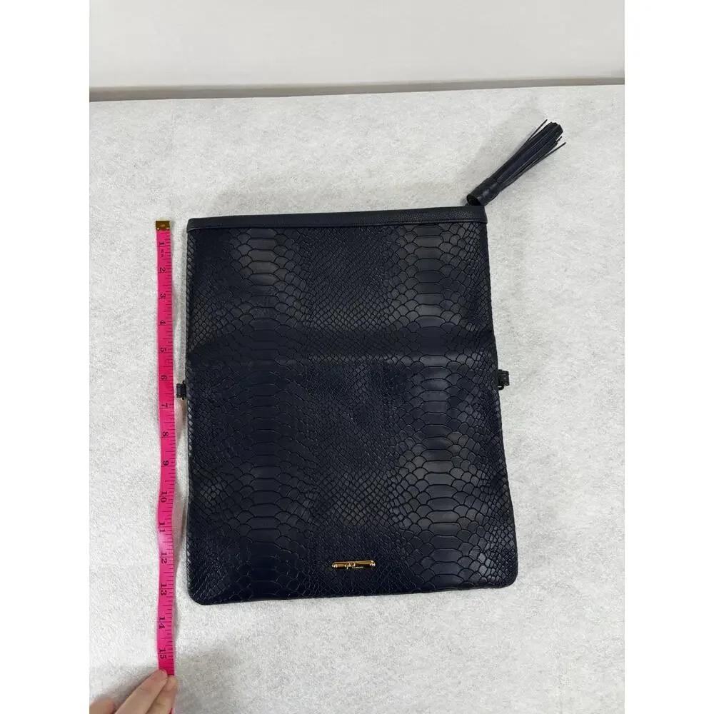 GiGi New York Navy Blue Foldover Clutch Vegan Leather Snake Print Zipper NoStrap - Picture 8 of 11